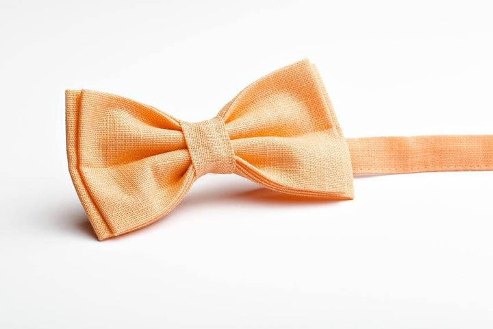 Peach Linen Bow Tie Set - Refined Elegance for Weddings and Beyond