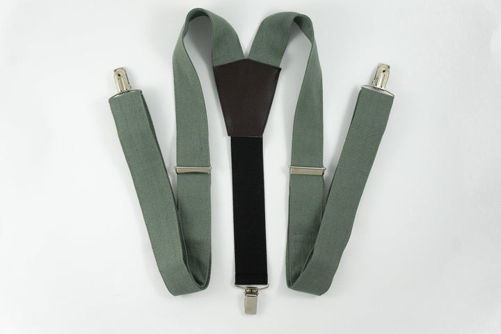 PINE color Y-back wedding suspenders for groomsmen and groom - Pine linen braces for men and boys