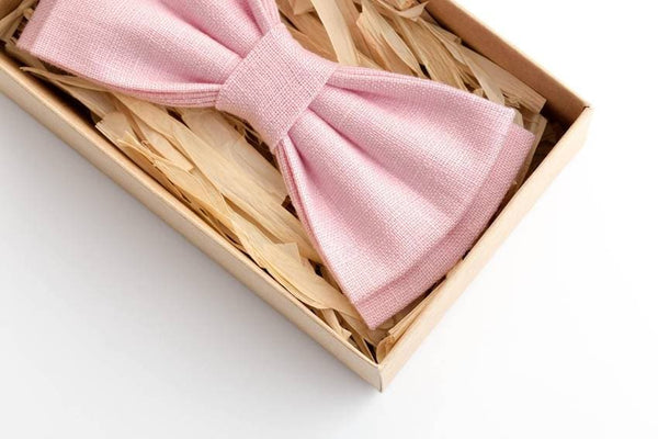 Blush Pink Bow Tie for Wedding - Stylish Linen Bow Tie for Men