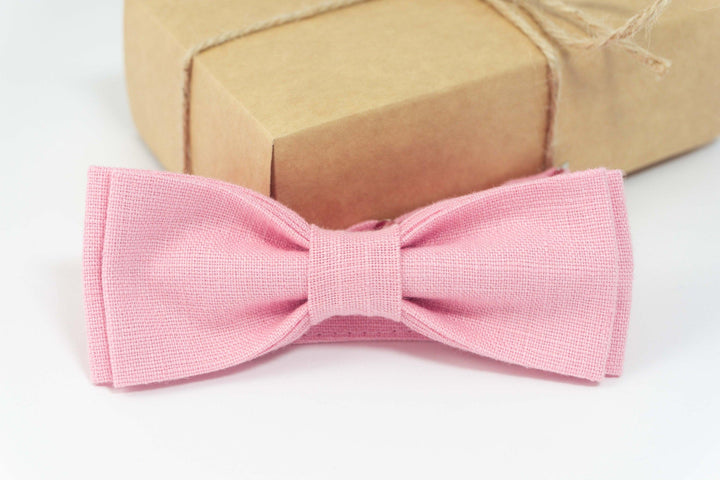 Pink color wedding bow ties | linen mens bow ties