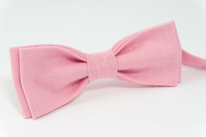 Pink color wedding bow ties | linen mens bow ties
