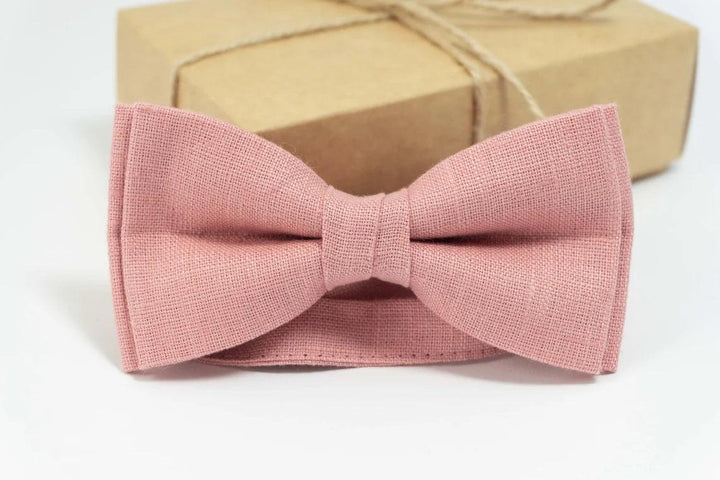 Elegant Dusky Pink Linen Pre-Tied Bow Tie - Perfect for Wedding Parties