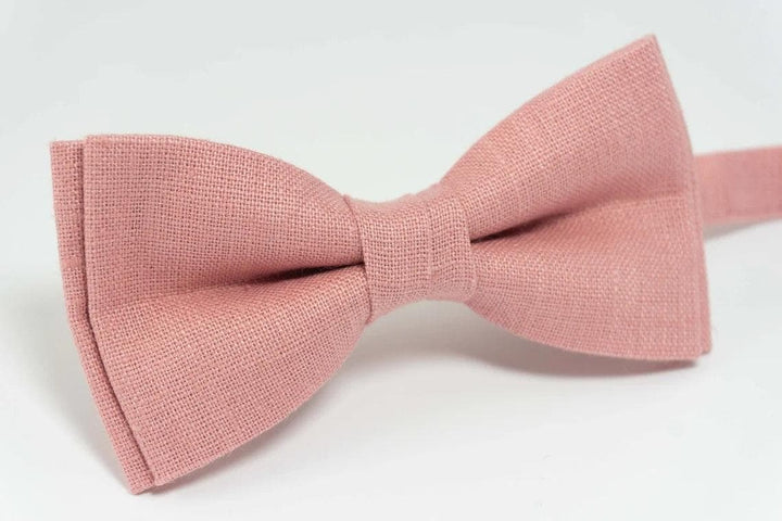 Elegant Dusky Pink Linen Pre-Tied Bow Tie - Perfect for Wedding Parties
