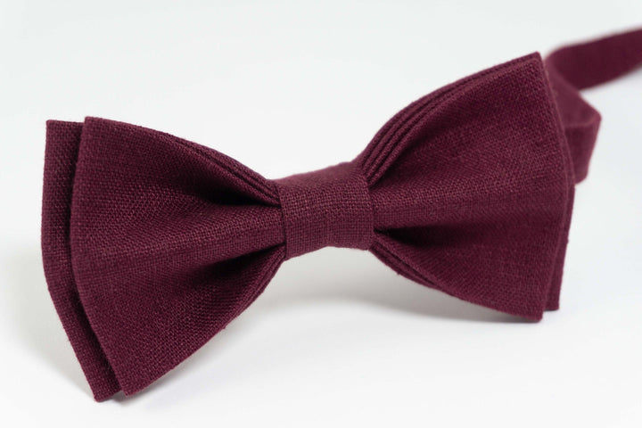 Plum colored bow tie for weddings | Plum linen bow tie