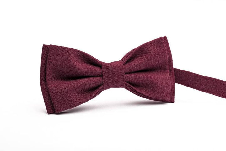 Plum Natural Linen Men's Bow Tie - Handmade and Stylish