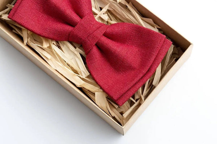 Red Pre-Tied Linen Bow Tie for Men - Perfect for Weddings and Special Occasions