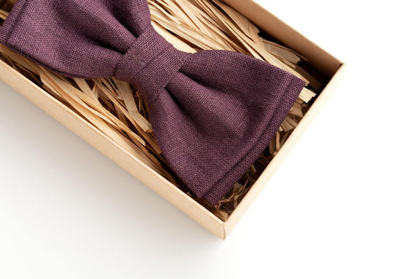 Eggplant Bow Tie for Weddings - Elevate Your Groomsmen's Style with Our Eco-Friendly Linen Bowtie