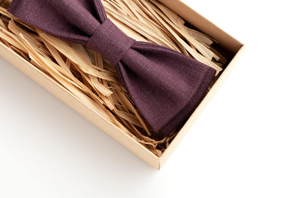 Eggplant Linen Men's Bow Tie: Perfect for Weddings & Groomsmen