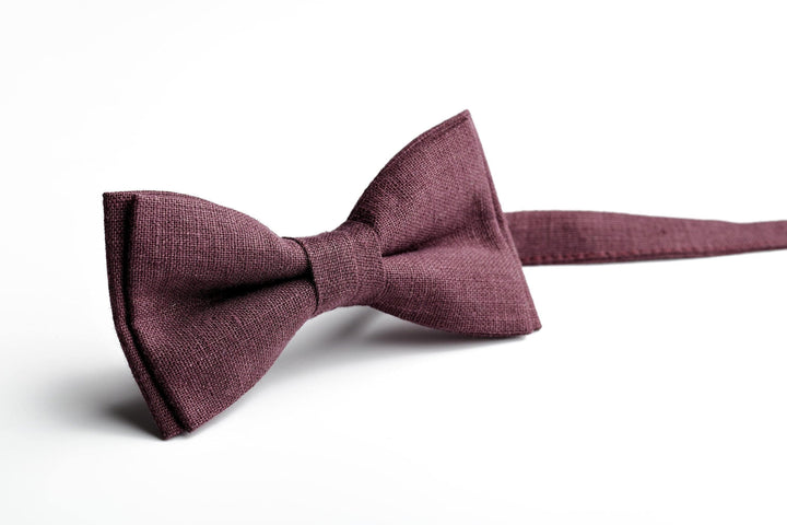 Elegant Eggplant Natural Linen Bow Ties for Men and Groomsmen