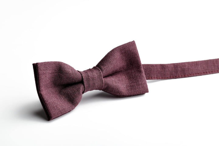Eggplant Wedding Bow Tie - Elegant Adjustable Linen Bow Tie for Your Special Day