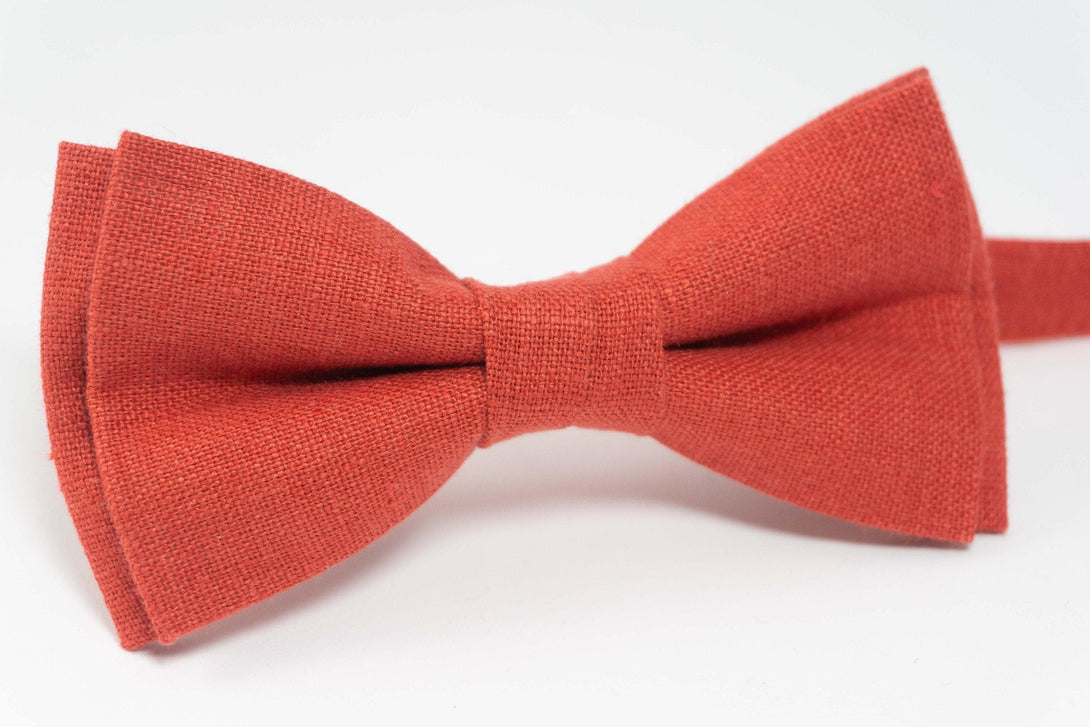 Close-up of Rust Men’s Bow Tie, highlighting fabric quality and color