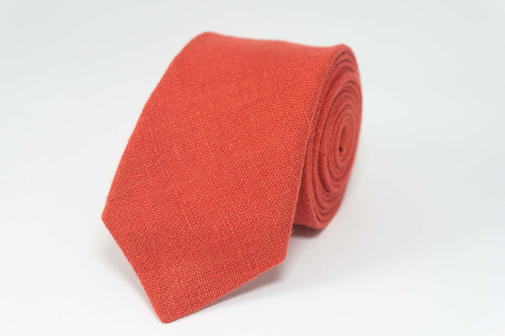 MenLau Rust Linen Necktie - Handcrafted, Ideal for Grooms and Wedding Attire