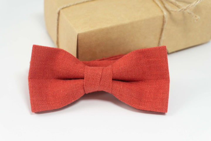 Red brick wedding bow tie | Red brick linen bow tie for weddings