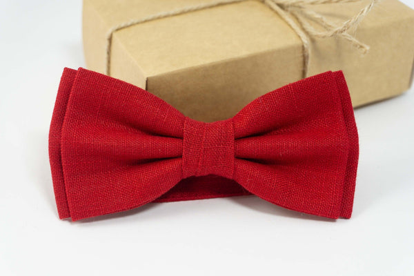 Red color linen bow tie | butterfly bow tie