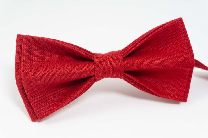 Red color linen bow tie | wedding bow ties