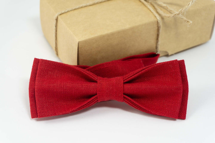 Red color linen bow ties | wedding bow ties