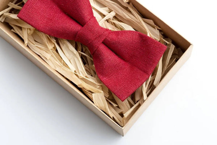 Elegant Red Linen Bow Tie - Pre-Tied, Adjustable, and Perfect for Formal Occasions