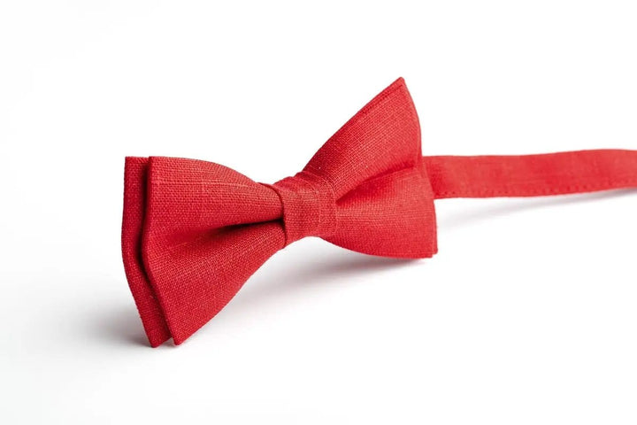 Red Pre-Tied Eco-Friendly Linen Bow Tie - Perfect for Weddings & Various Tie Sizes