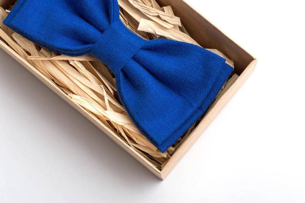 Royal Blue Linen Bow Tie - Stylish Accessory for Weddings and Special Occasions