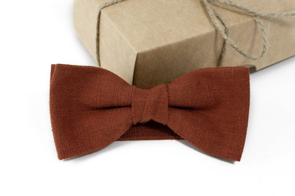 RUST Bow Tie Hand Made linen bow tie perfect mix of orange and brown color