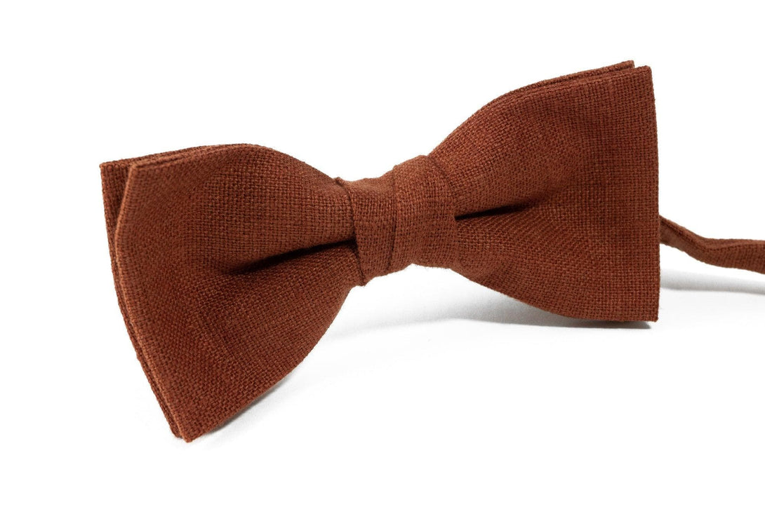 RUST Bow Tie Hand Made linen bow tie perfect mix of orange and brown color