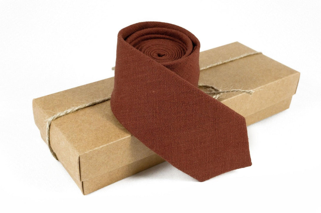 Terracotta Necktie | Men's Linen Wedding Tie