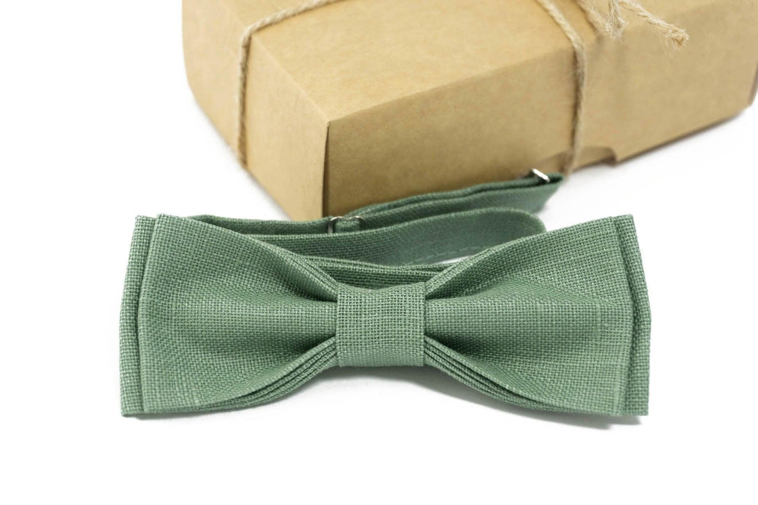 Sage green bow tie | Sage Green color groomsmen ties or ties for wedding - Linen bow tie