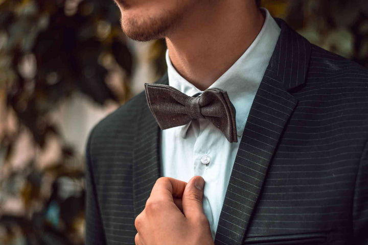 Sage green color linen bow tie, wedding necktie