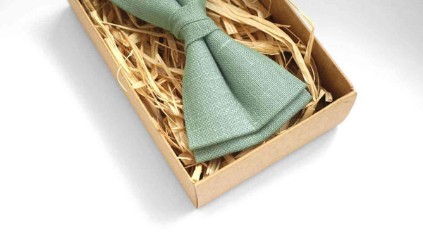 Sage green linen Bow Tie for men