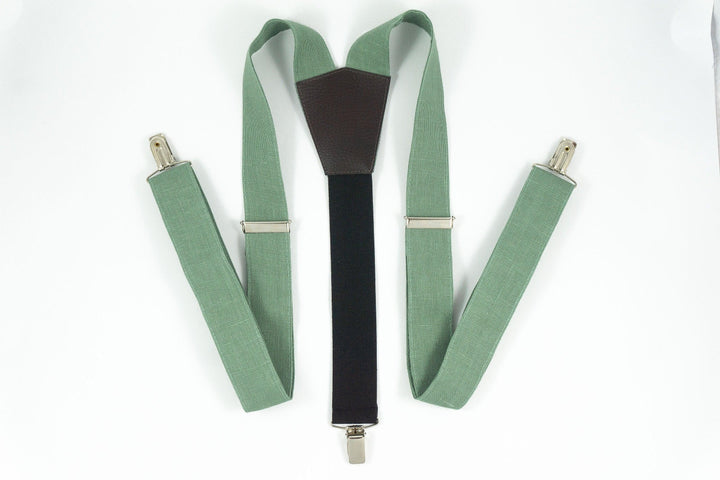 SAGE GREEN linen suspenders Adjustable Y- Back Suspenders - ADULT Baby Boys Kids Children Mens Groom Page Boy Wedding