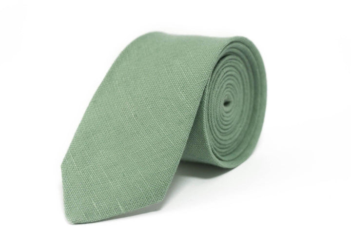 Sage Green Necktie - Linen Wedding Ties for Men and Groomsmen