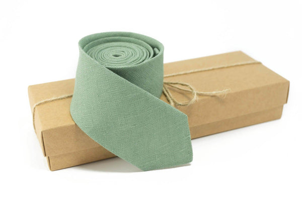 Sage Green Necktie - Linen Wedding Ties for Men and Groomsmen
