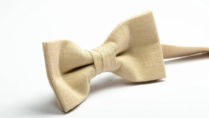Sand-Colored Linen Bow Tie - Classic & Rustic Accessory for Weddings, Grooms, and More