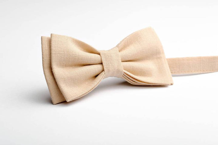 Sophisticated Sand Color Linen Bow Tie - Ideal Wedding and Groomsmen Necktie