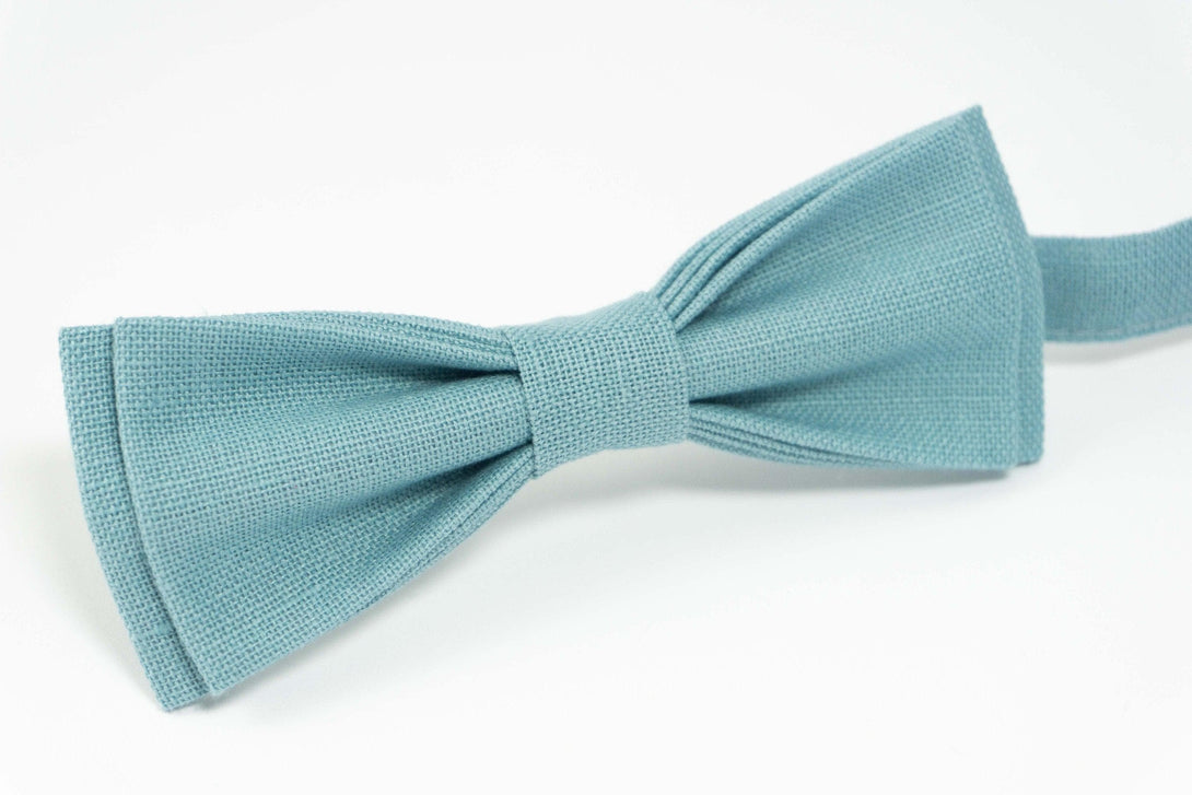 Sea blue linen bow tie | Sea blue groomsmen bow ties