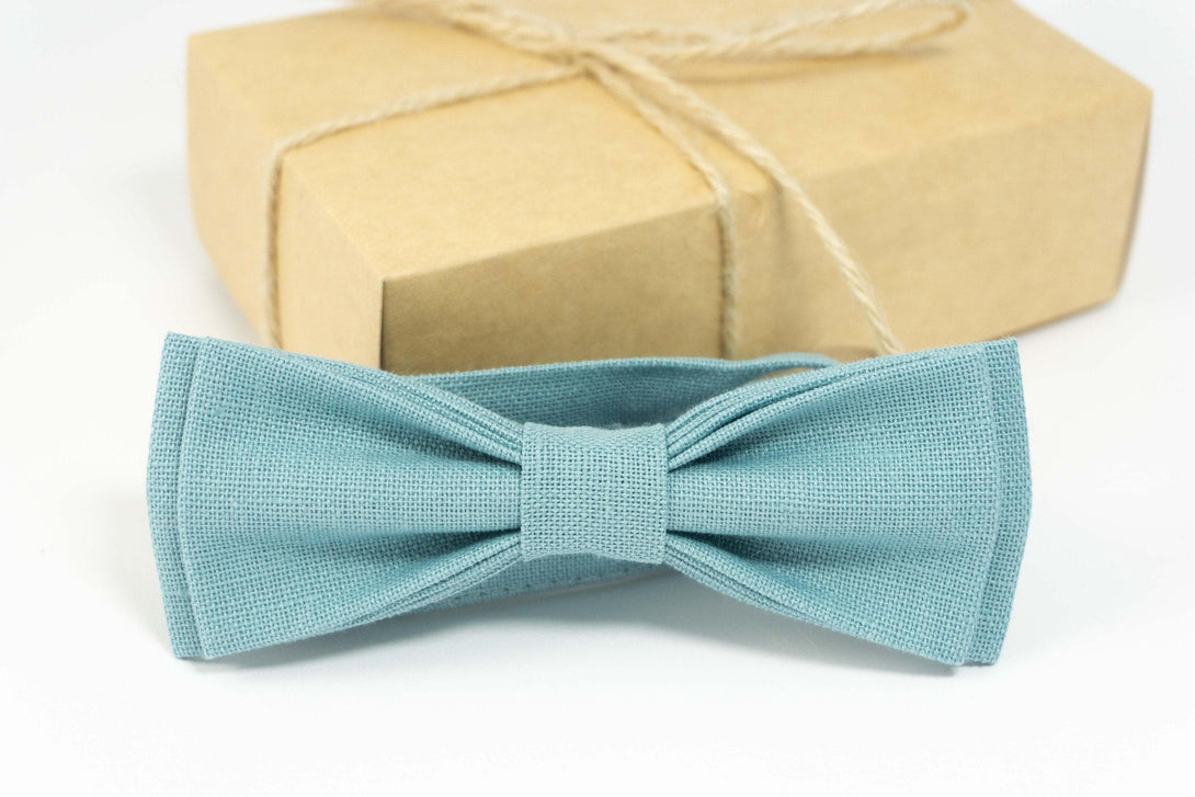 Sea blue linen bow tie | Sea blue groomsmen bow ties