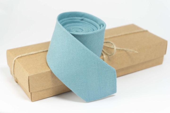 Sea Blue Linen Necktie | Exquisite Wedding Accessory for the Modern Man