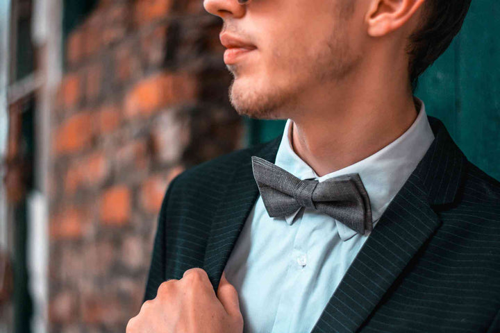 Stylish Silver Blue Mens Linen Bow Tie for Weddings and Groomsmen