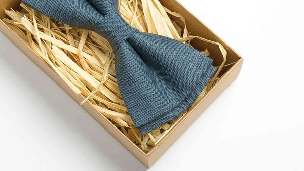 Stylish Silver Blue Mens Linen Bow Tie for Weddings and Groomsmen