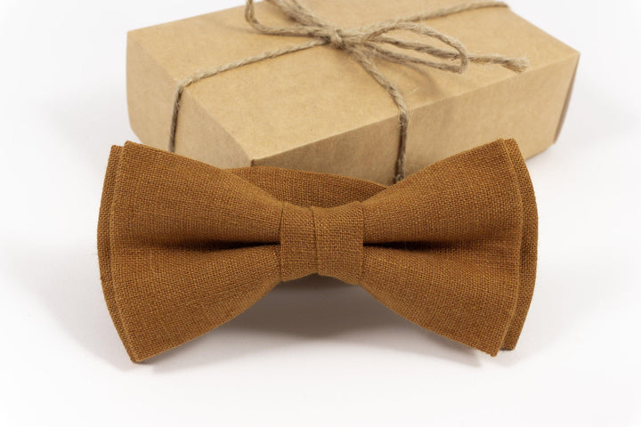 Solid Cinnamon Men's Pre-Tied Linen Bow Tie Packed in GIFT box