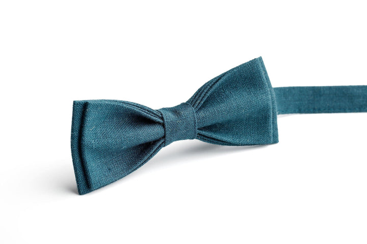 Teal Green Adjustable Linen Bow Tie for Weddings - Groomsmen Bow Tie, Wedding Bowties
