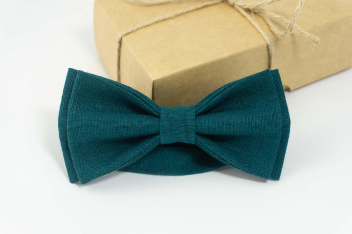 Teal green classic linen bow tie | wedding bow tie