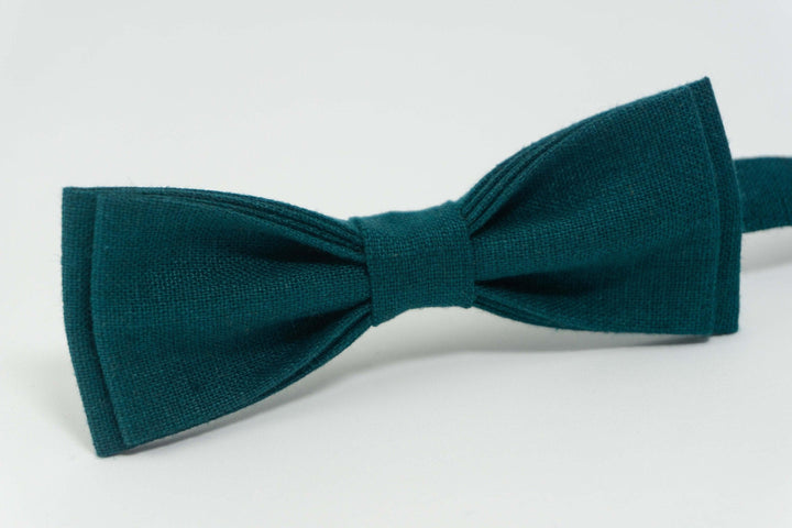 Teal tie for men | batwing bow tie made from Linen