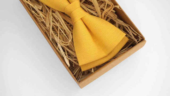 Yellow Linen Bow Tie - Pre-Tied & Free-Style Accessory for Men at Weddings