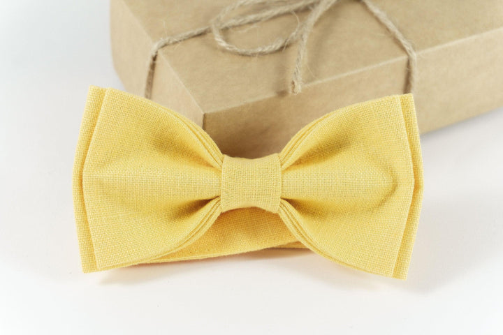 YELLOW bow ties for men | Yellow eco-friendly linen bow ties for ring bearer boys
