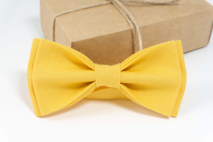 Yellow color bow tie | Yellow linen bow tie