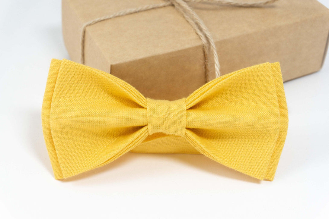 Yellow color bow tie | Yellow linen bow tie