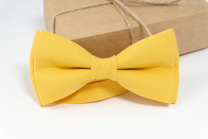 Yellow color linen bow tie | Yellow color best mens ties