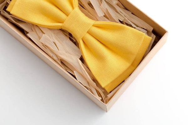 Yellow Linen Bow Ties for Men - Vibrant and Timeless Fashion Statement