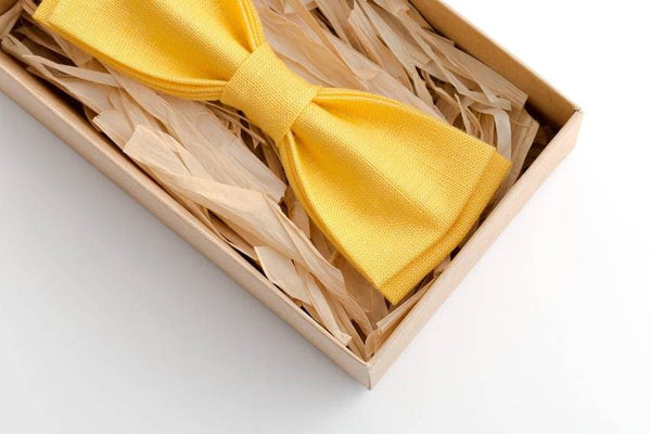Stylish Yellow Men's Wedding Bow Ties - Eco-Friendly Linen Collection